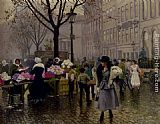 Paul Gustave Fischer The Flower Market, Copenhagen painting